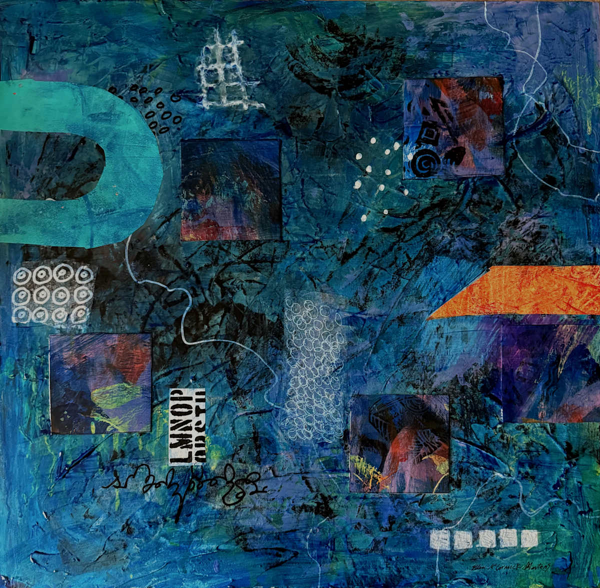 Lyric by Ellen McCormick Martens  Image: Lyric 24x24" acrylic and collage on cradled wood panel.