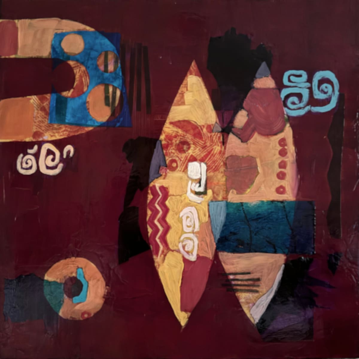 Moon Shadow by Ellen McCormick Martens  Image: "Moon Shadow", Acrylic and collage on wood panel, 24x24", 2024