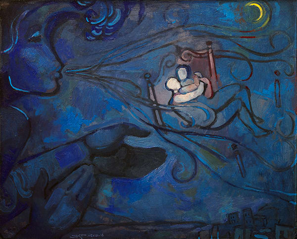 Lovers Keeping Warm, Homage to Marc Chagall by J. Kirk Richards  Image: Lovers Keeping Warm, Homage to Marc Chagall