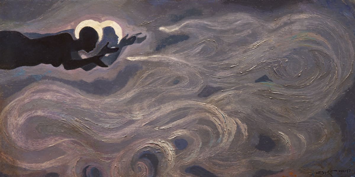 Genesis: The Spirit of the Lord Moved Upon the Waters by J. Kirk Richards  Image: "And the earth was void and empty, and darkness was upon the face of the deep; and the spirit of God moved over the waters." --Genesis 1:2