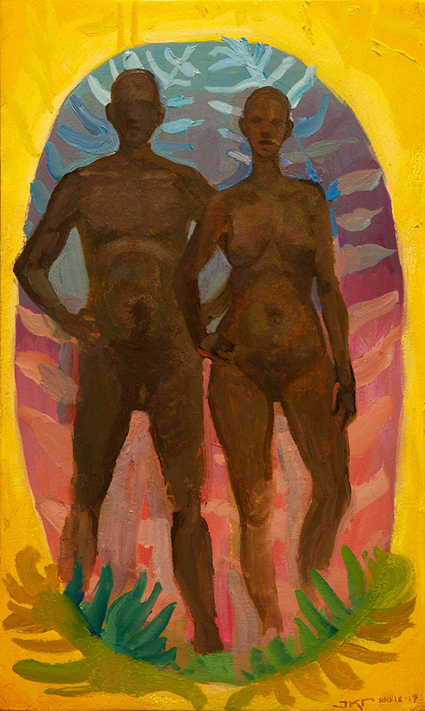 Genesis: Naked and Unashamed by J. Kirk Richards  Image:  "And they were both naked, the man and his wife, and were not ashamed.'
Genesis 2:25

From the "Genesis: the Creation" book project