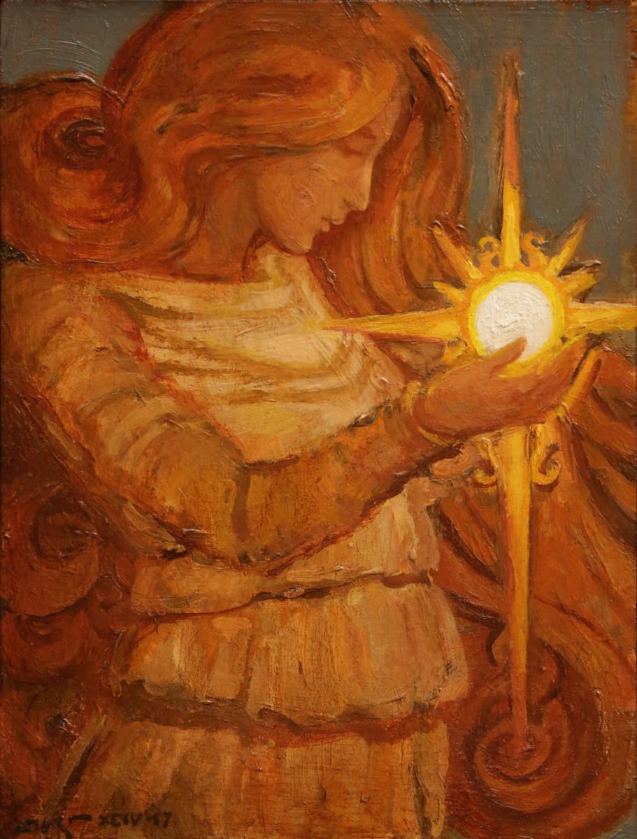 Holding the Sun in Her Hands by J. Kirk Richards  Image: Divine Woman holds a glowing orb. 