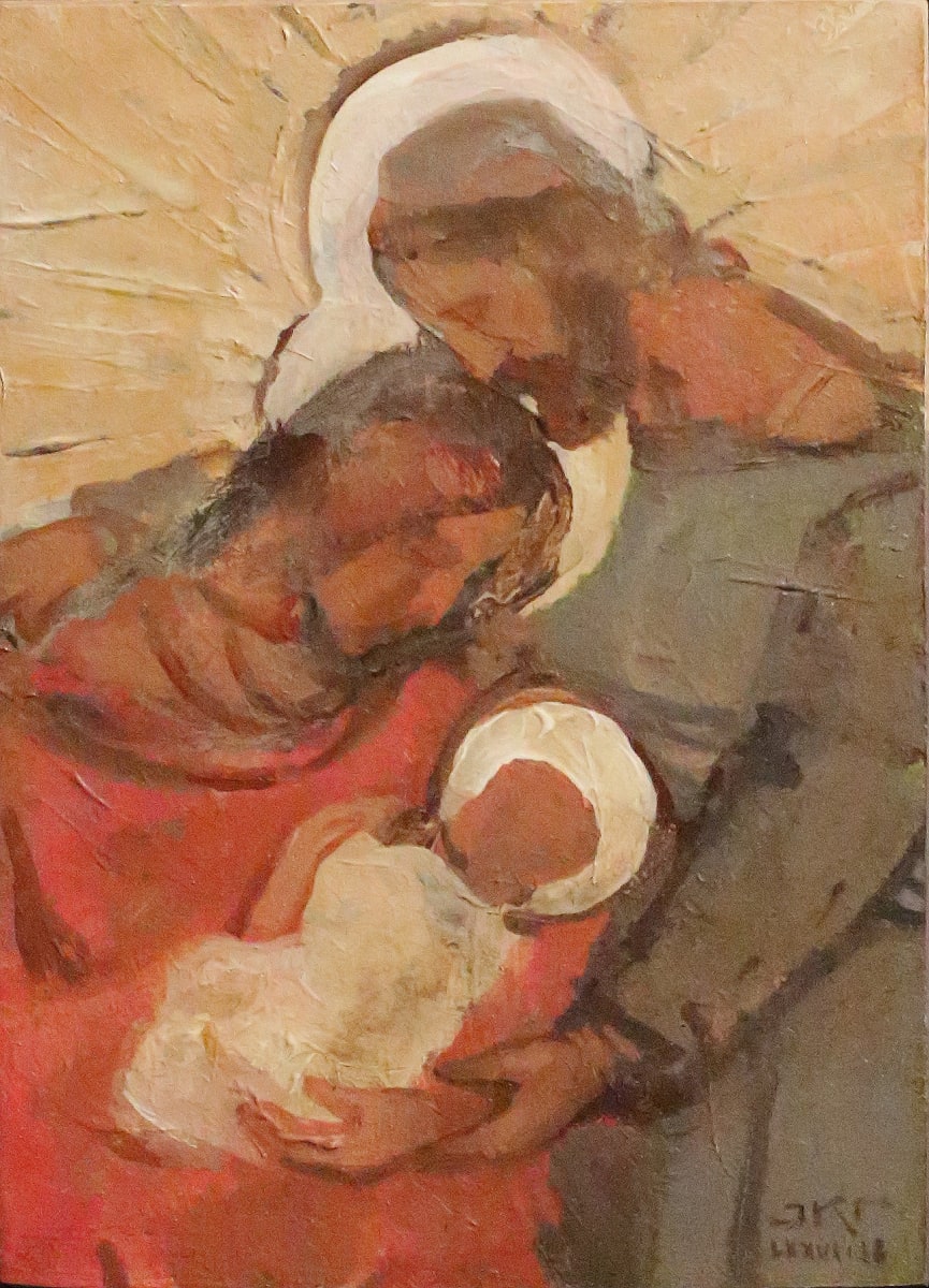 Holy Family by J. Kirk Richards  Image: Jesus, Mary and Joseph. 
Painting 74, 2018. 