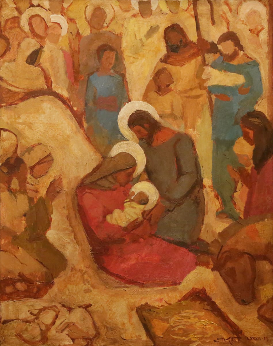 Nativity by J. Kirk Richards  Image: Holy family with worshippers. 