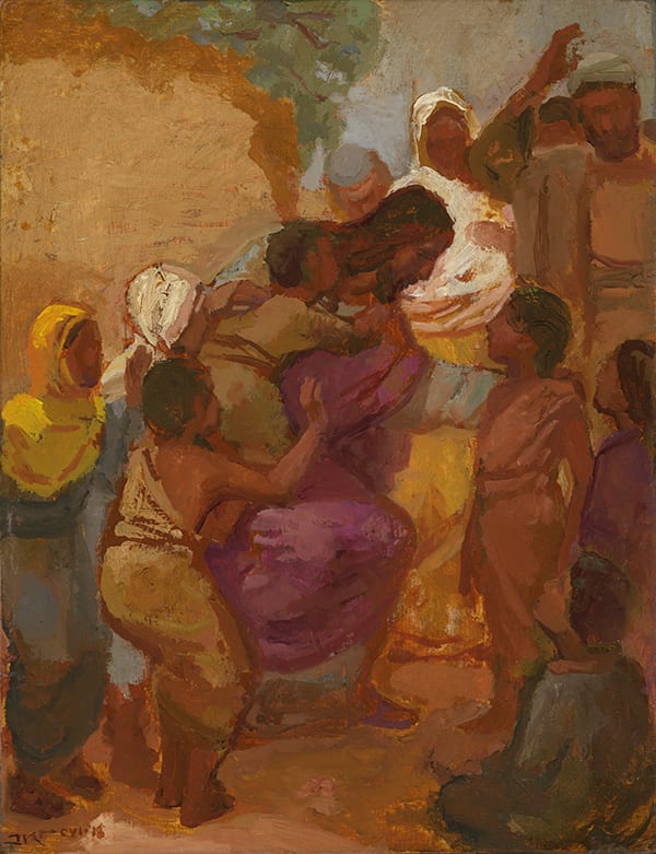 Let The Children Come to Me Study by J. Kirk Richards  Image: Study for larger painting. Daily Painting 45, 2018. Christ gathers children to him. 