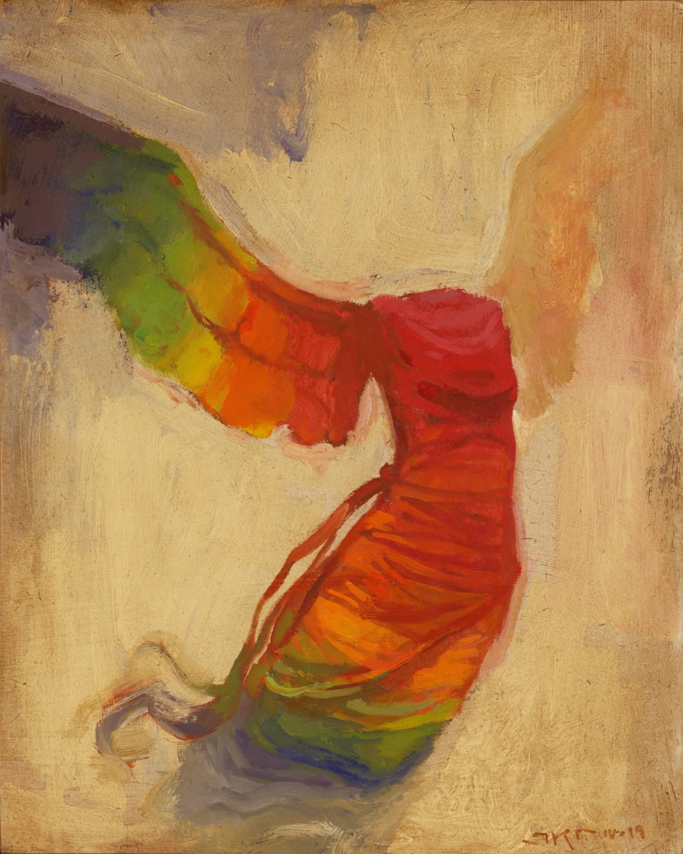Rainbow Victory III by J. Kirk Richards  Image: A winged, rainbow dress in flight. 