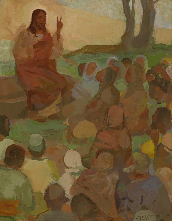Two Great Commandments by J. Kirk Richards  Image: Christ teaches the two great commandments during the Sermon on the Mount. 