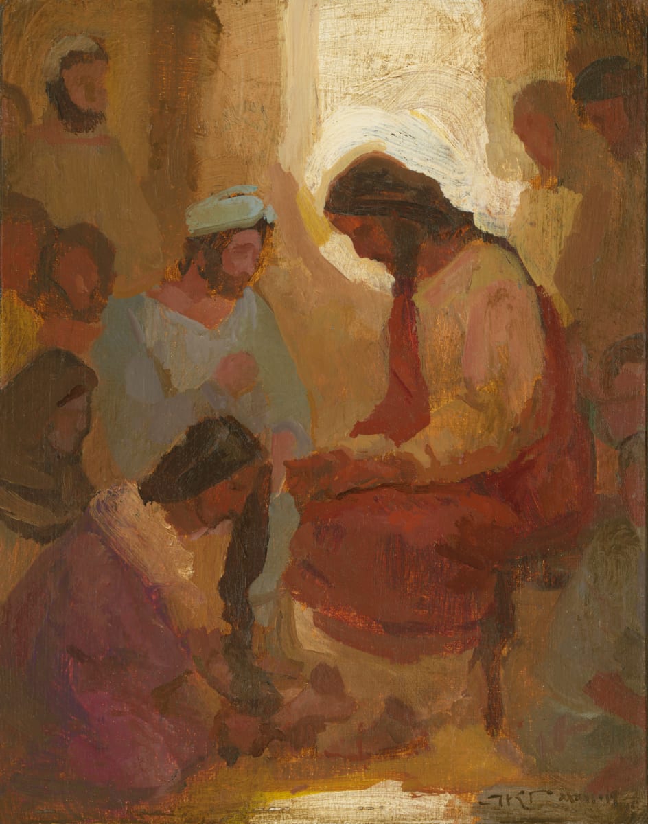 He Would Have Known What Matter of Woman by J. Kirk Richards  Image: Painted for Heirloom Art Co. 

Now when the Pharisee who had bidden Him saw it, he spoke within himself, saying, “This man, if he were a prophet, would have known who and what manner of woman this is who toucheth him, for she is a sinner.”--Luke 7:39 