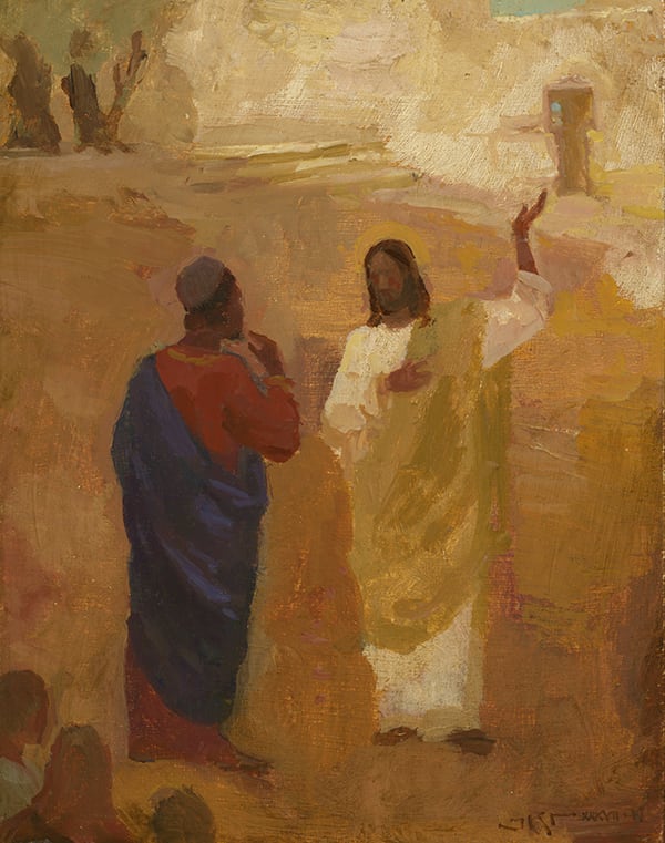 The Rich Young Ruler by J. Kirk Richards  Image: Christ teaches the rich young ruler his personal path to discipleship. 