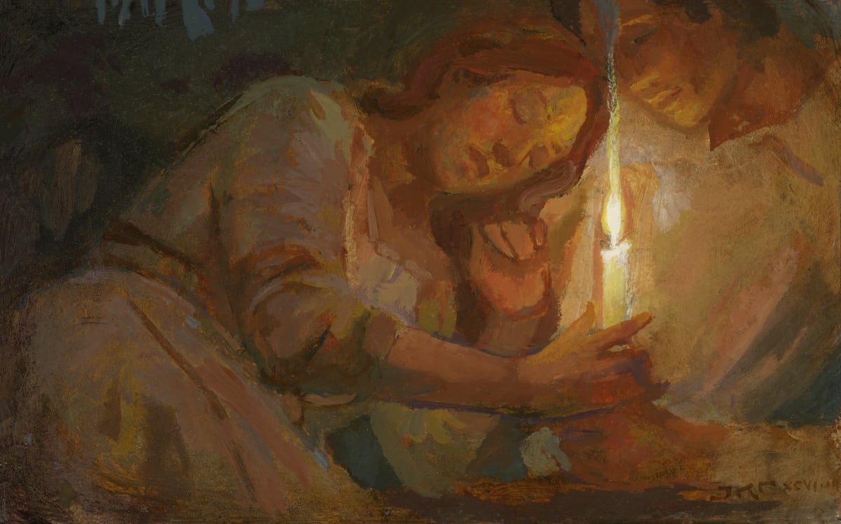 Steady Light by J. Kirk Richards  Image: Women resting with a lit candle. 

Daily Painting 25