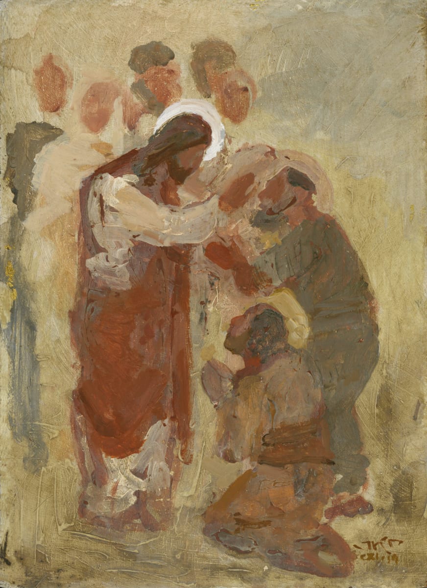 Healing the Blind by J. Kirk Richards  Image: Christ heals kneeling blind men. 