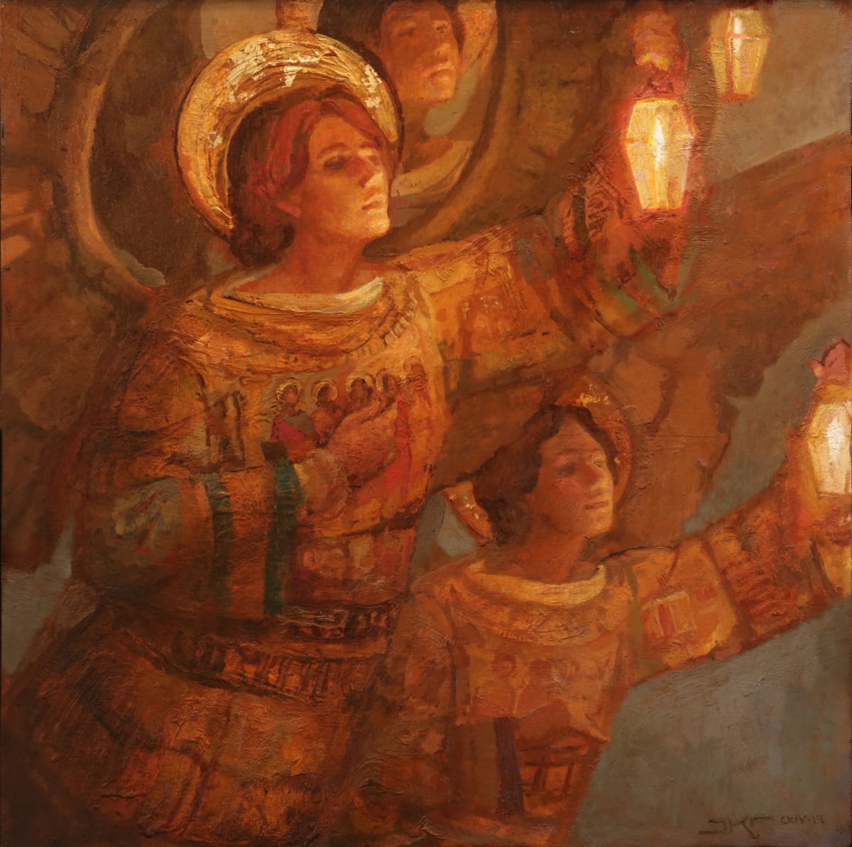 Bringers of Light by J. Kirk Richards  Image: Angels flying with lanterns. 