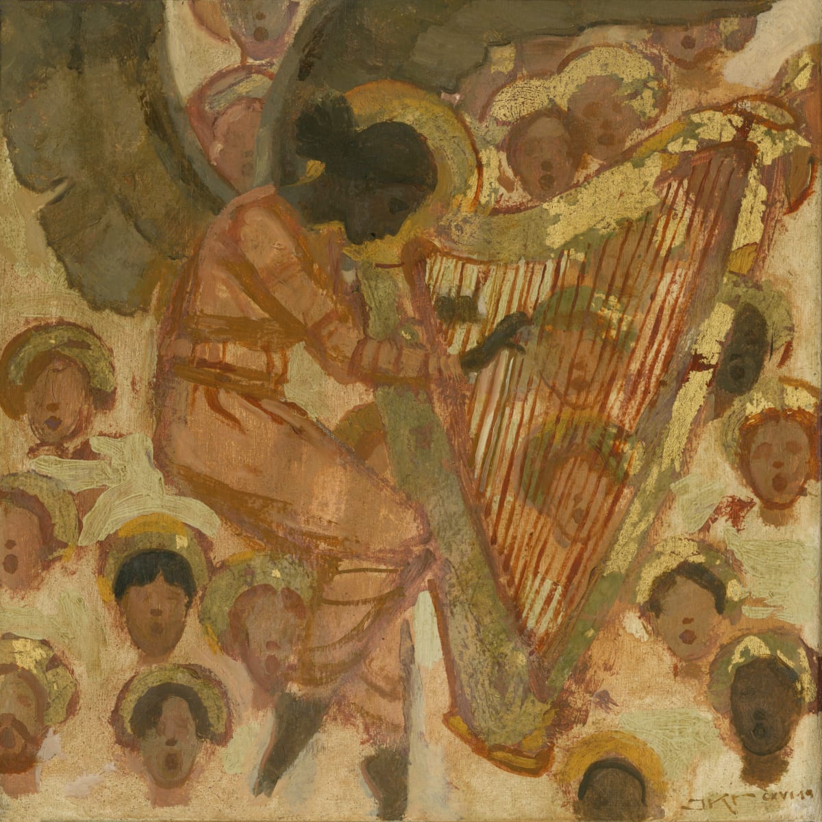And They Sung a New Song by J. Kirk Richards  Image: An angelic harpist and a choir. 