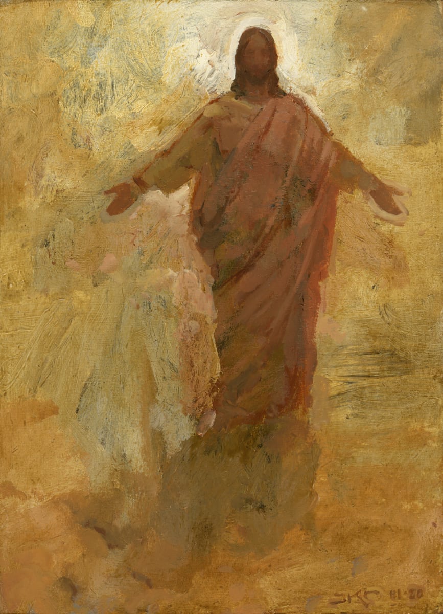 Come Unto Me by J. Kirk Richards  Image: Christ descends from the clouds with outstretched arms. For Illume Gallery. 