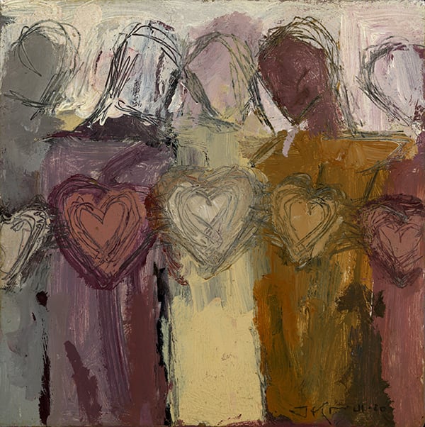 【DISCERNMENT】HAND-MADE heart painting knit Hearts Knit Together from the collection of J. Kirk Richards