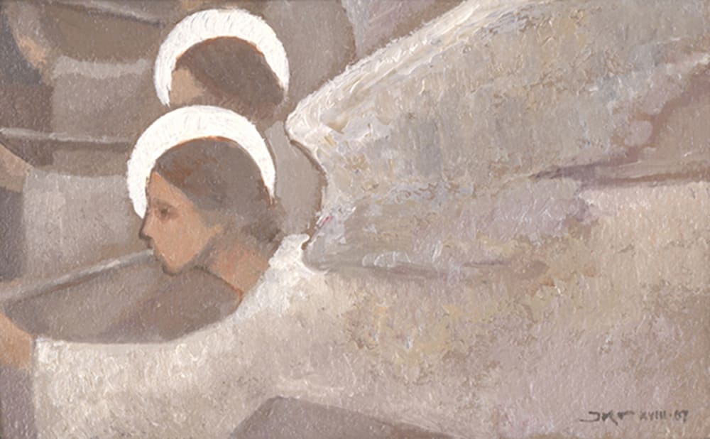 Christmas Angels by J. Kirk Richards  Image: Christmas angels in white. Part of a series with Christmas Angel I and Christmas Angel II. 