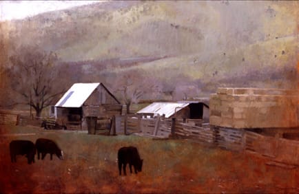 Toward Mount Pleasant by J. Kirk Richards  Image: Landscape study with barn and cows. 