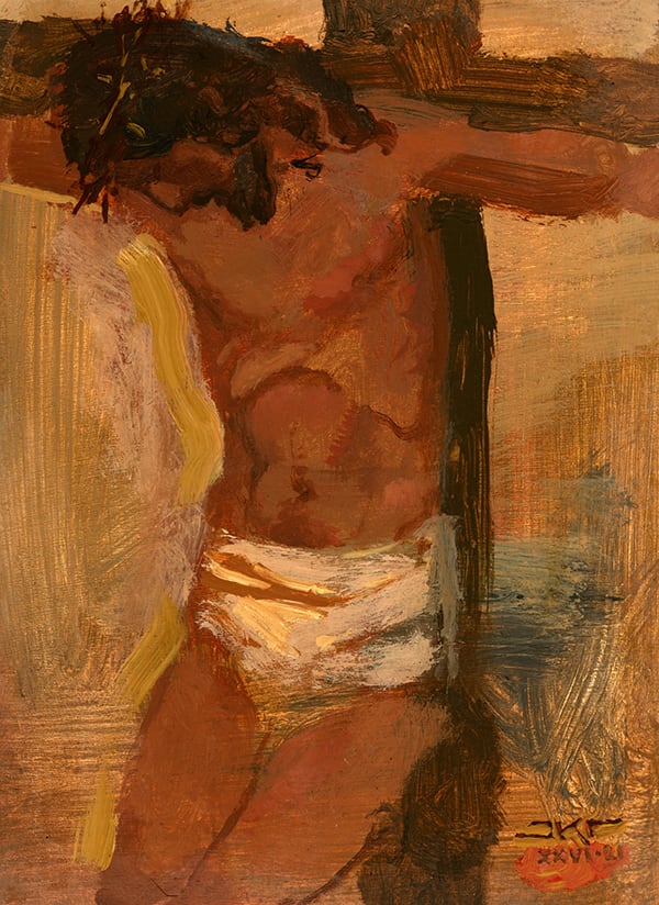 Upon a Cross at Calvary by J. Kirk Richards  Image: Christ suffers on the cross. 