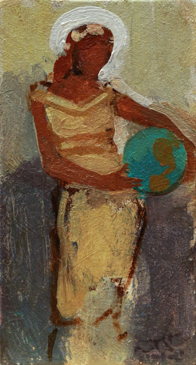 She Carries The World by J. Kirk Richards  Image: Divine Woman carries a globe. 