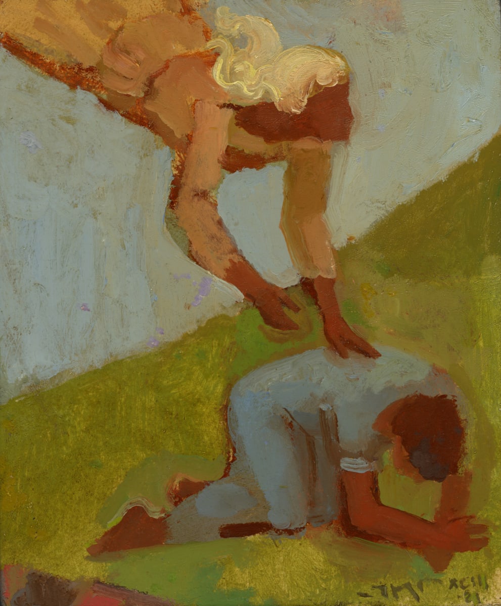 Don't Give Up by J. Kirk Richards  Image: Daily Painting 97, 2021. An angel comforts a discouraged man. 