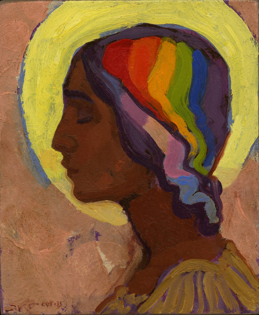 On the Mind of the Goddess by J. Kirk Richards  Image: Goddess with rainbow hair. 