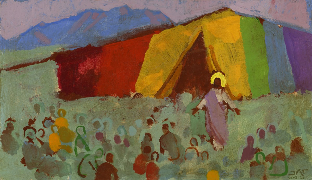 Enlarge the Place of Thy Tent by J. Kirk Richards  Image: Christ preaching outside a colorful tent. 