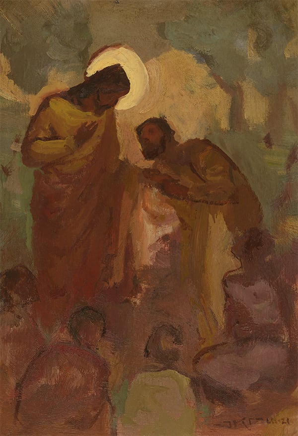 Who Say Ye That I Am? (II) by J. Kirk Richards  Image: Christ asks his disciples who they believe He is. Matthew 16:13-15