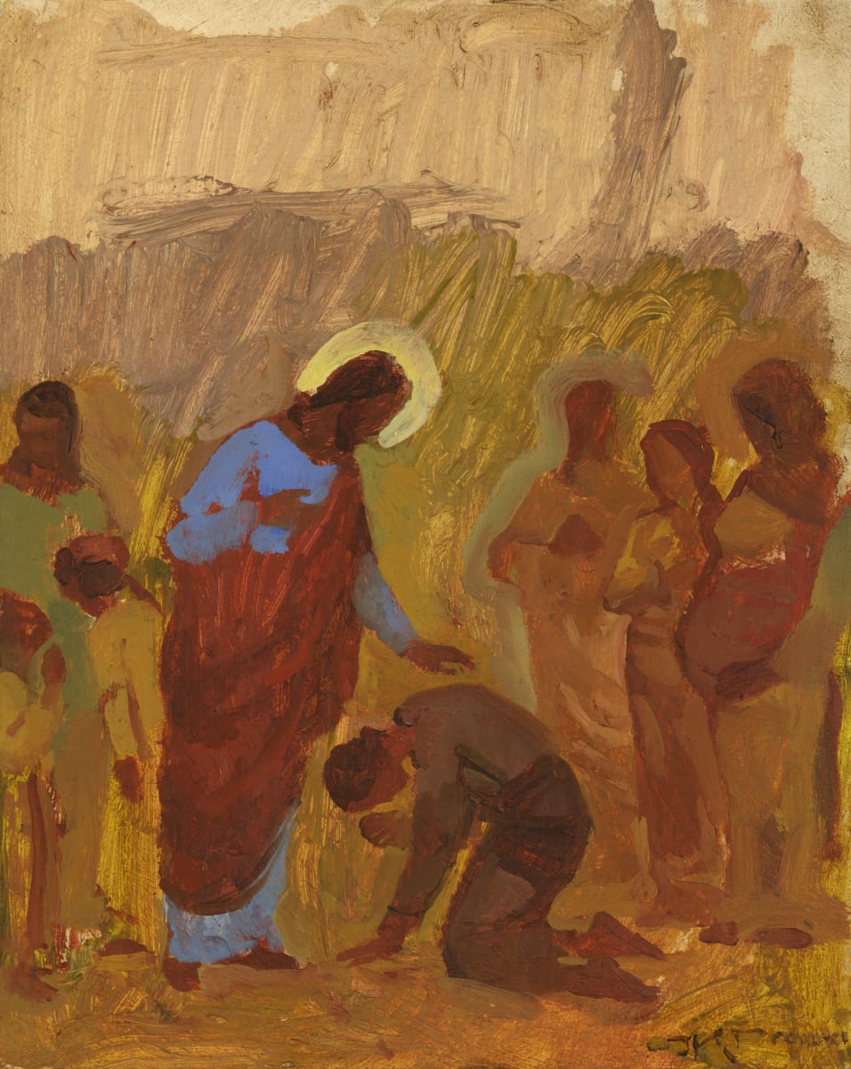 They Shall Obtain Mercy by J. Kirk Richards  Image: Daily painting, 2021. Christ blessing a weeping man. 