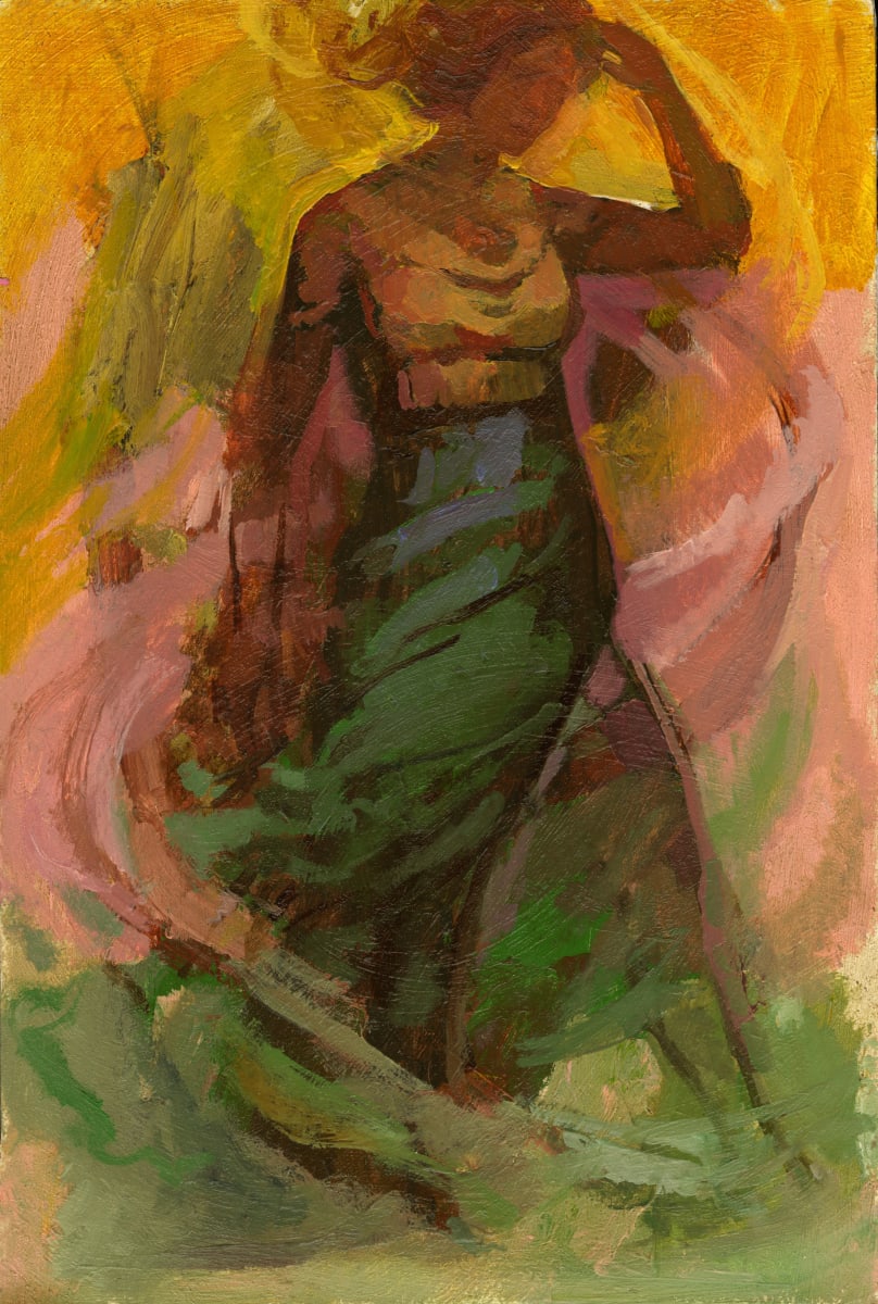 One Step Forward in the Whirlwind by J. Kirk Richards  Image: Daily Painting 80, 2021. A woman steps forward in a storm. 