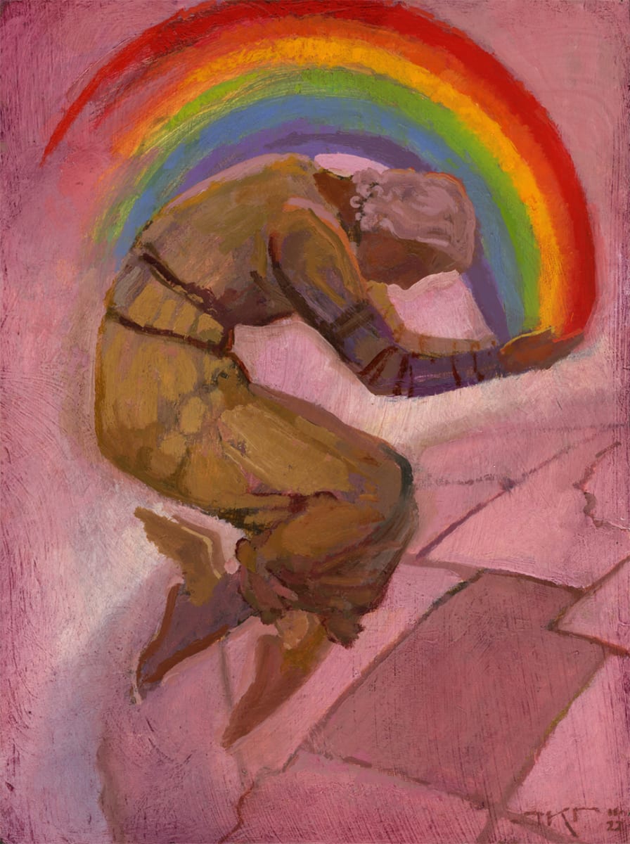 Messenger by J. Kirk Richards  Image: From The Love Show at JKR Gallery 2022. A winged figure holds a rainbow. 