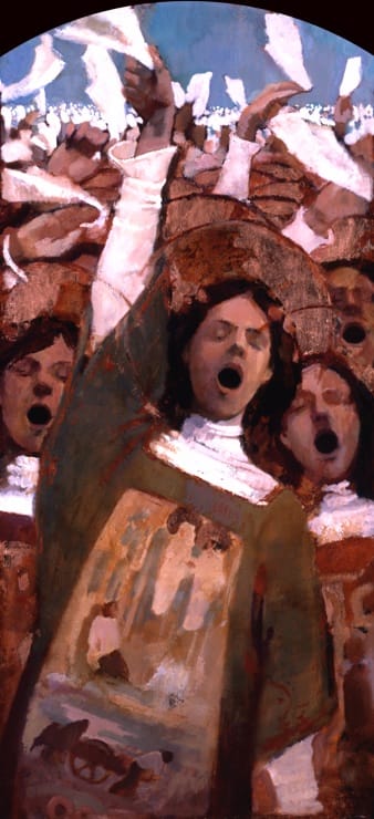 Hosanna Shout by J. Kirk Richards  Image: Saints waving white handkerchiefs and singing Hosanna