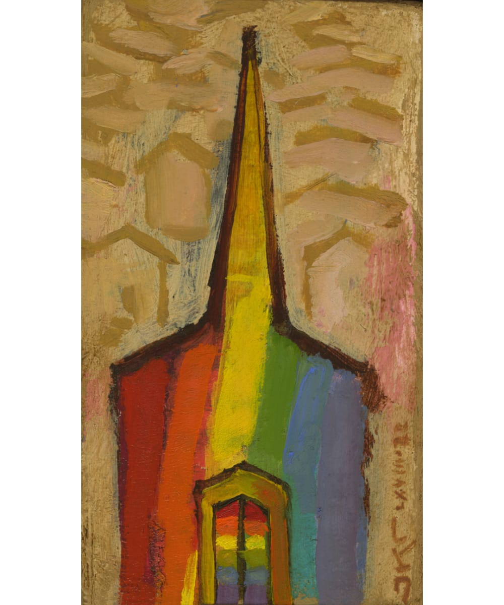 The Chapel Doors Seem to Say to Me, You are Welcome Here by J. Kirk Richards  Image: A colorful church stands in a beige neighborhood. 