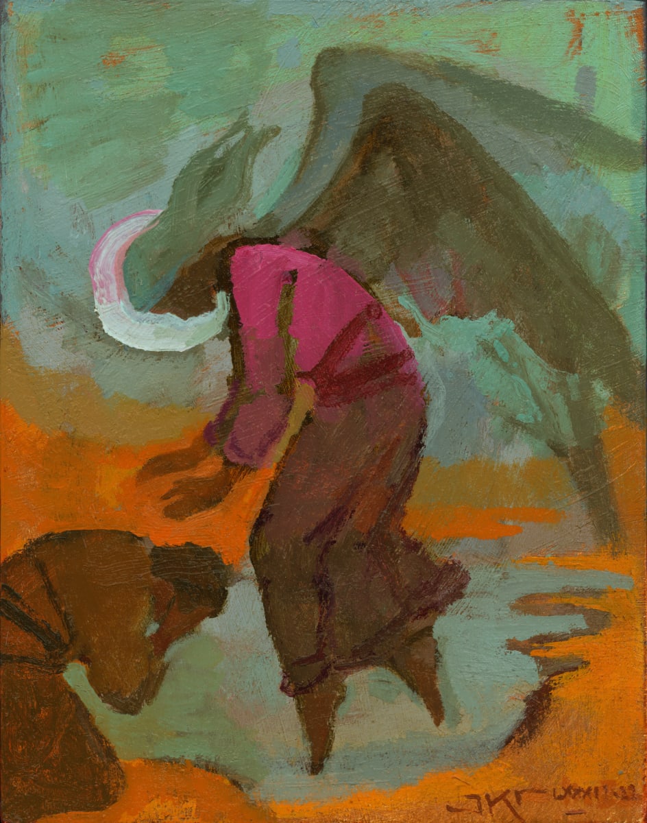 Where There is Despair, Hope by J. Kirk Richards  Image: Daily painting 83, 2022. An angel administers to a mourner. 