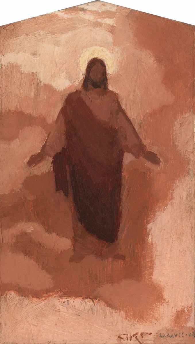 Christ in a Scarlet Robe by J. Kirk Richards  Image: Daily Painting 79, 2022. Christ descending from the clouds in red. 