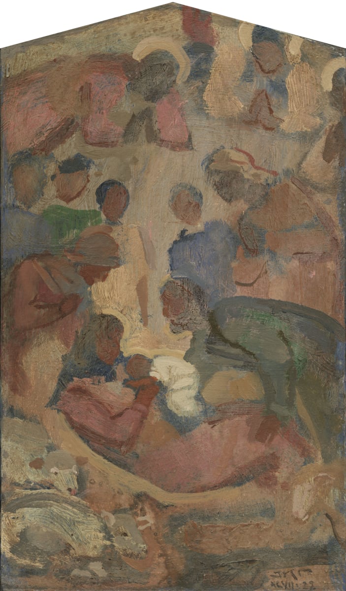 Nativity by J. Kirk Richards  Image: A crowd gathers in the stable around the Christ child. Luke 2. 