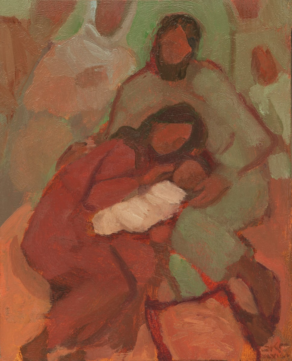 Wrapped in Swaddling Clothes by J. Kirk Richards  Image: The Holy Family sleeps together in the stable. 