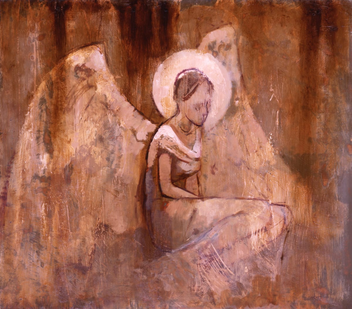 Figure with Wings X by J. Kirk Richards  Image: Kneeling angel with with outstretched wings. 