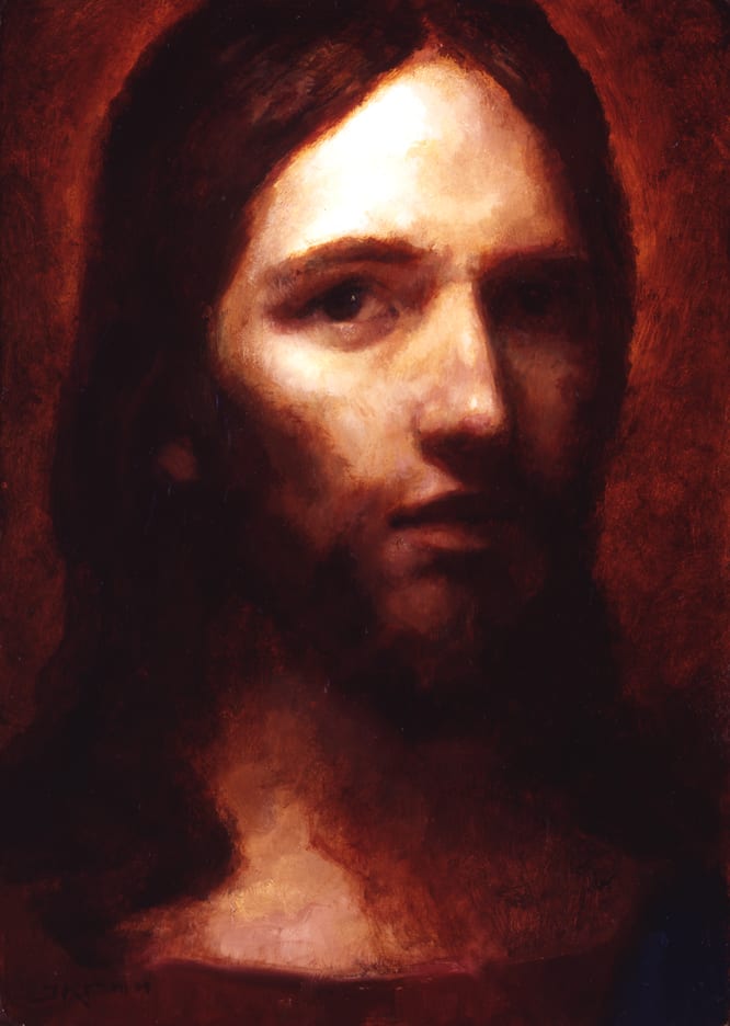 Christ Portrait IV by J. Kirk Richards  Image: Christ portrait in deep sienna tones. 