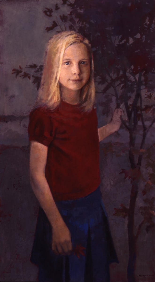 Portrait of Candace by J. Kirk Richards  Image: Portrait of a young girl with a red maple tree. 