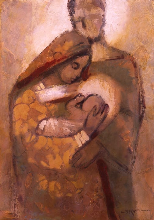 Holy Family by J. Kirk Richards  Image: Mary, Joseph, and baby Jesus. 