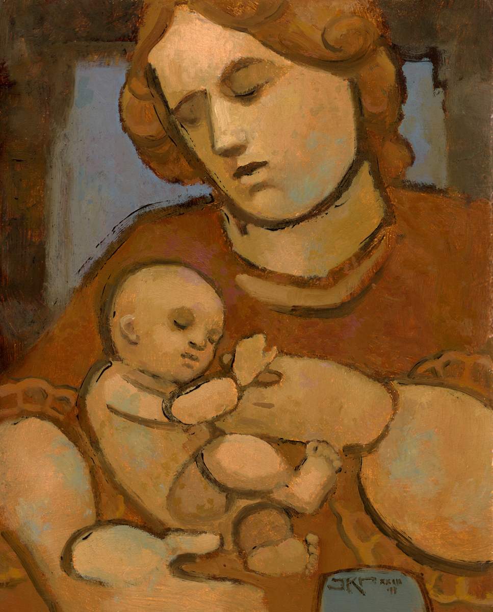 Mother and Child (Yellow and Blue/Scalloped) by J. Kirk Richards 
