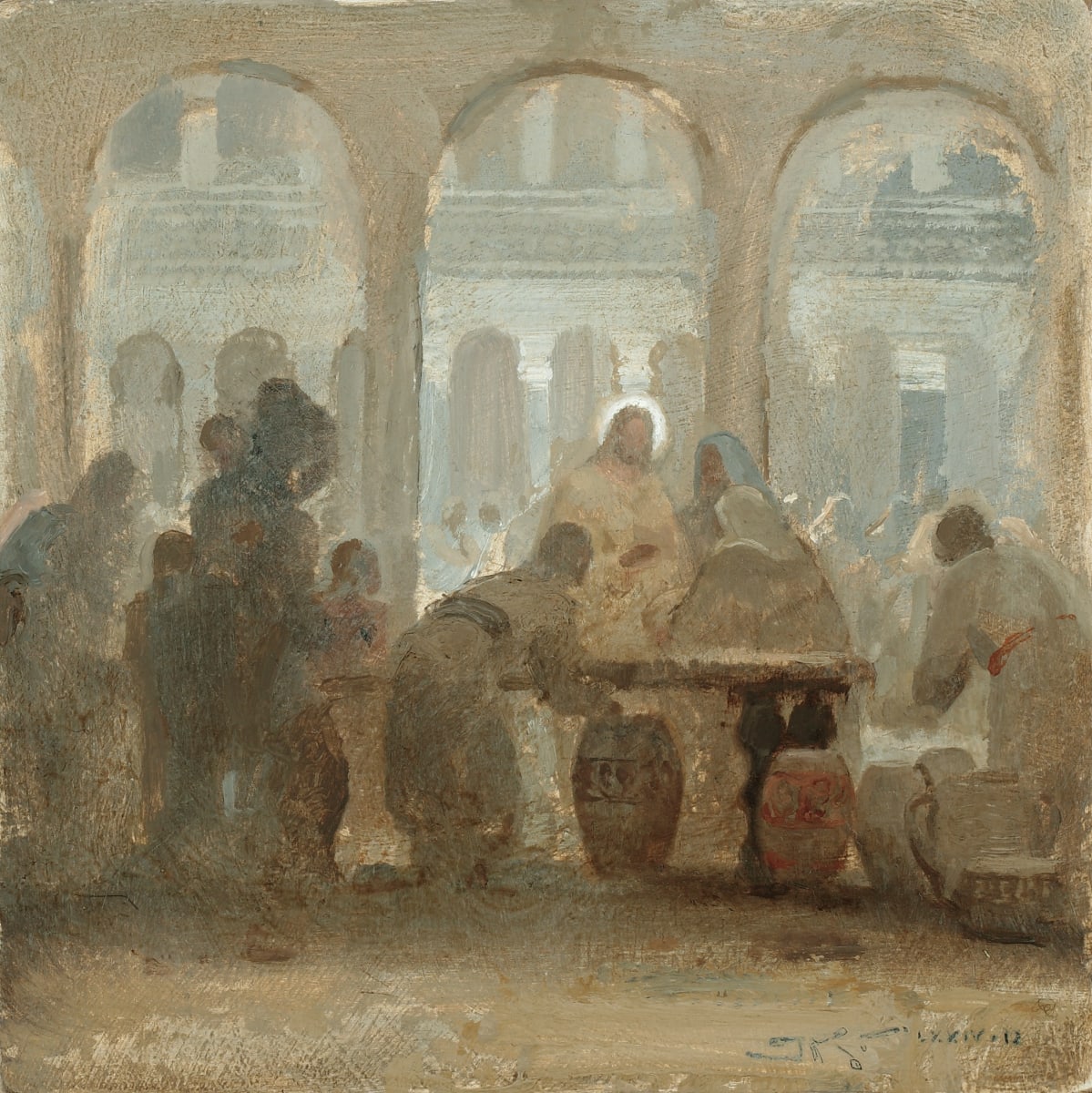 Marriage at Cana by J. Kirk Richards  Image: Christ turns the water into wine at a wedding in Cana. 