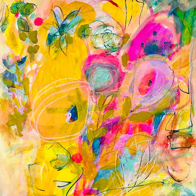 Magic Garden (What a Joy!) by Carla Wilson  Image: 9”x12” Mixed media on paper.