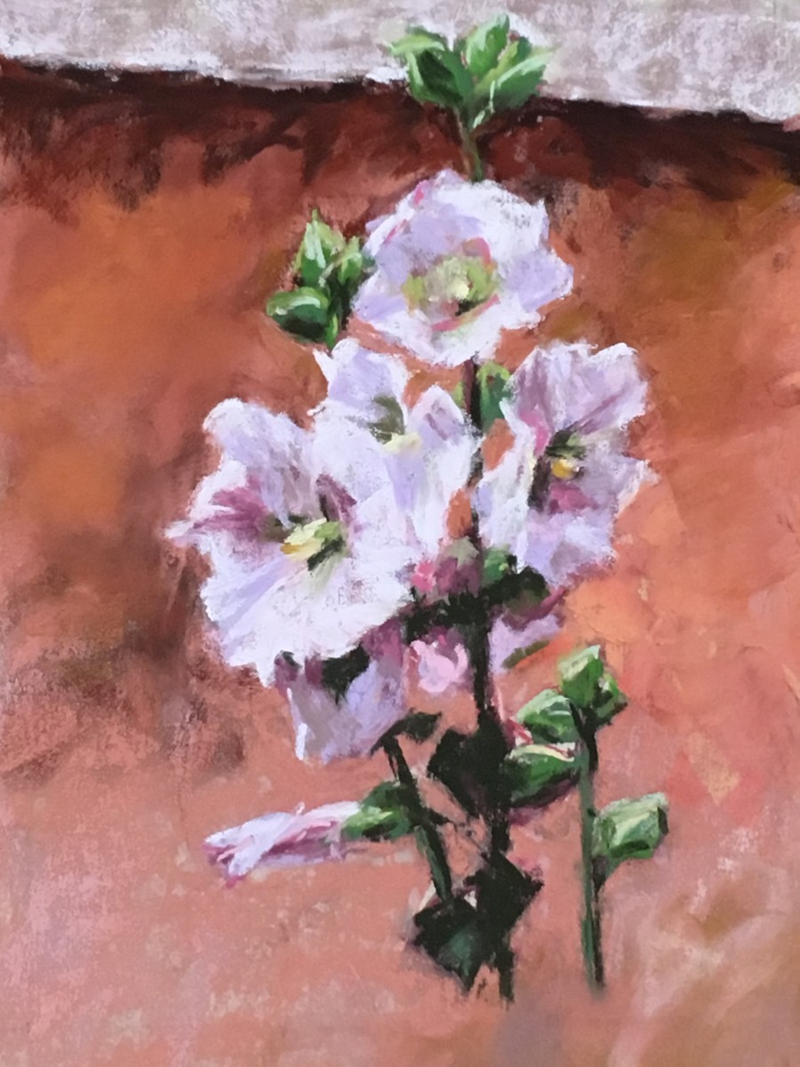 Adobe & Hollyhocks by Elizabeth G Neer 