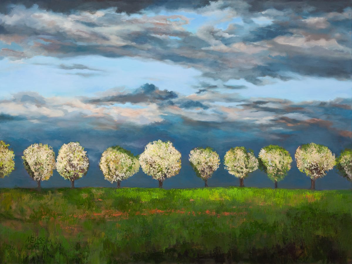 Stormy Pear Trees Landscape by Melissa Carroll 