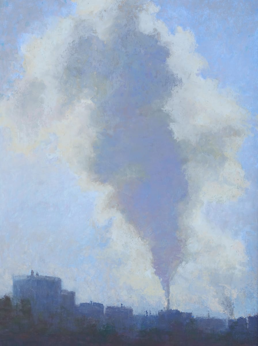 Ethanol Plant 3 by carol strock wasson  Image: One of a ongoing series of paintings about the effect of light on the steam from the Ethanol Plant at various times of day