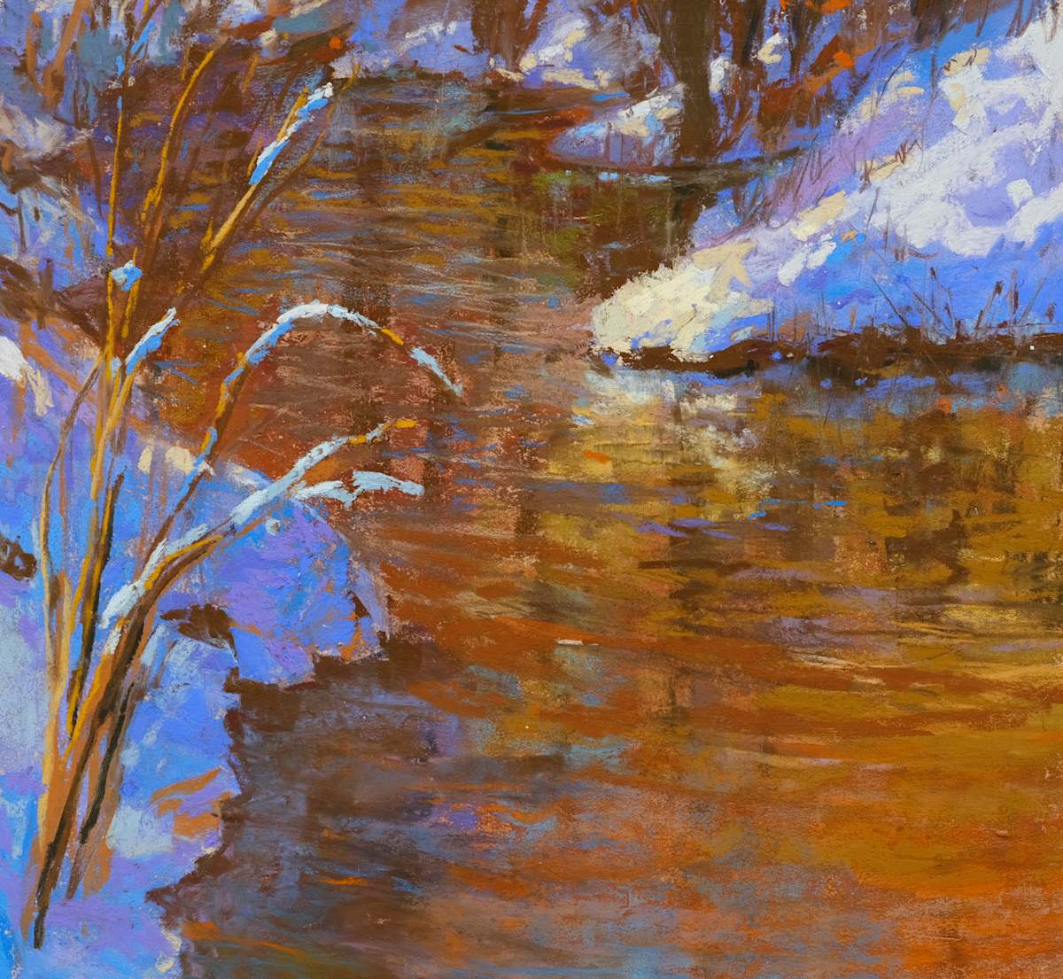 Winter's Warm Embrace by carol strock wasson  Image: Using gentle strokes of pastel, I've tried to convey the interplay of light and shadow, evoking a serene winter setting. "Winter's Warm Embrace" is an invitation to appreciate the subtle beauty of winter's contrasts and the warmth that can be found even in its coldness. This composition represents my humble attempt to explore color harmony and to distill the essence of natural elements in a vivid but soothing way.