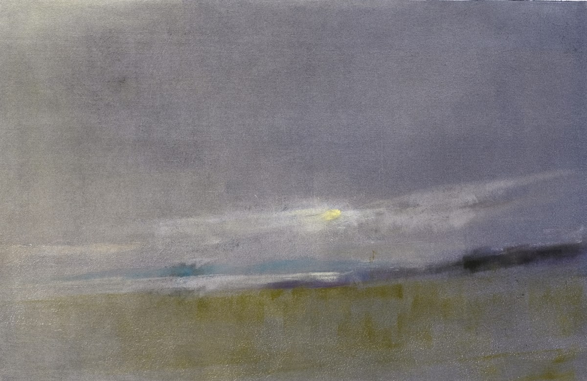 Bare Minimum by carol strock wasson  Image: This painting is about using the most minimal strokes of pastel to represent the light in the landscape. It’s always been a goal of mine to be able to achieve this type of simplistic elegance in a painting. It has proved to be hard to stop at the right time before I went too far. This painting is one that I stopped at the right time. 
Process: I started with one of my monotypes prints that was only greyscale and gradations, Gently using pan pastels and soft pastels I layered the colors over the monotype, fortunately stopping at the right moment.
