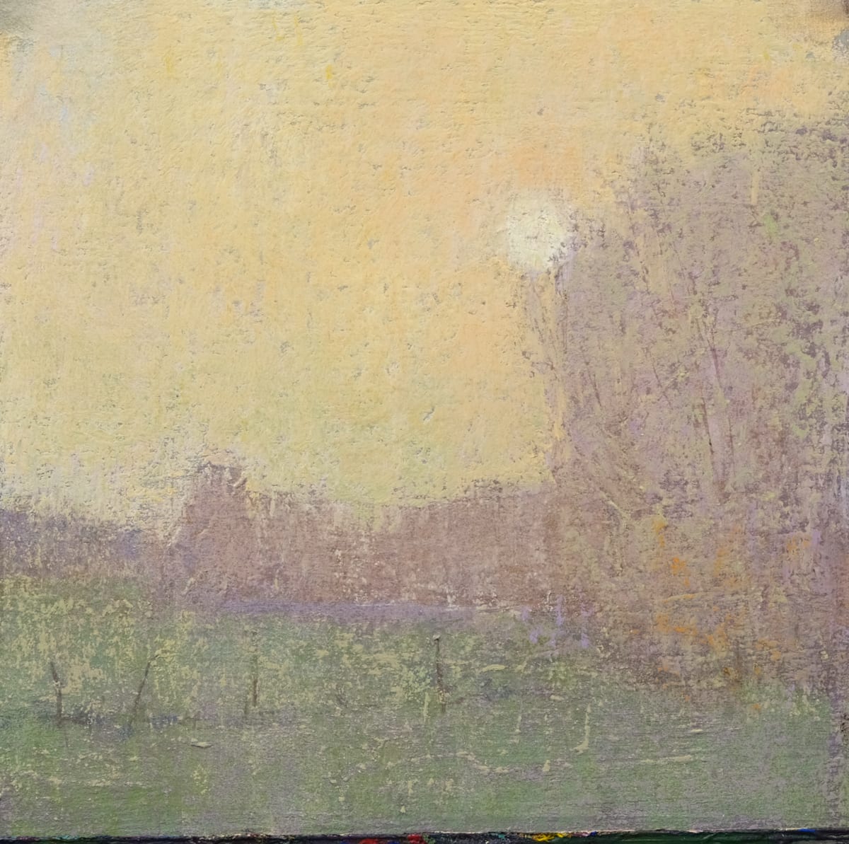 Fog Demo by carol strock wasson  Image: This painting was a demo for a Mastrius group that I teach. It is painted on an Aluminum Panel treated with clear gesso. The process involves painting on the treated gessoed panel, applying pastel, scraping away, adding more gesso and pastel.