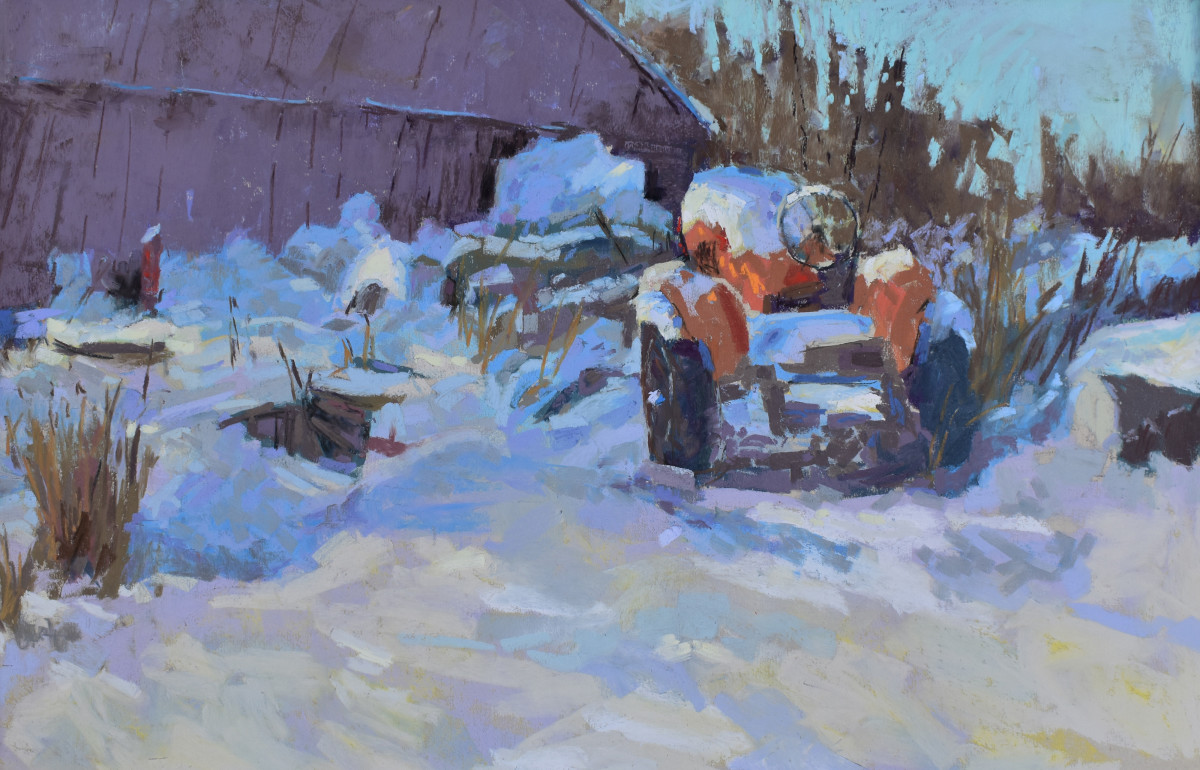 Snow Covered Tractor Orange and Blue by carol strock wasson 